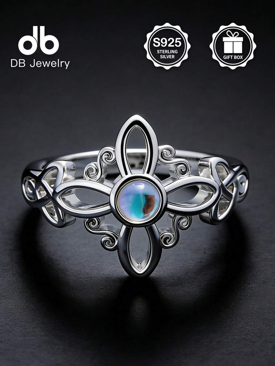 1 chiếc nhẫn nút thắt phù thủy bằng bạc Sterling S925, trang sức dành cho nữ, thích hợp để trang trí hàng ngày, trang trí lễ Phục sinh, trang trí lễ hội âm nhạc, quà tặng lễ Phục sinh, quà tặng Giáng sinh, quà tặng đám cưới, đi kèm hộp quà