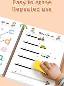 Sổ tay luyện tập ma thuật 32 trang có thể tái sử dụng, bao gồm các bài tập về số, chữ cái và hình ảnh, kèm theo dụng cụ vẽ, phù hợp cho cả bé trai và bé gái học số và chữ cái, giáo dục gia đình, quà tặng học sinh, văn phòng phẩm, đồ dùng học tập - Nhiều màu - Xem 3