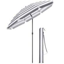 Beach Umbrella Portable Tilting Parasol Sun Shade With UV Protection - Grey - Striped - View 1