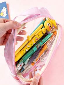SANRIO 双层透明铅笔盒 - 大容量可爱卡通手柄文具包，学生适用 - 透明款 - 查看 5