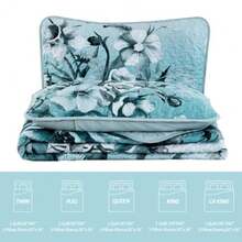 Blue Floral Quilt Set Queen 3 Pieces Boho Flower Quilt Coverlet Set Soft Microfiber Lightweight Floral Quilted Bedspread with 2 Pillow Shams for All Season 90"x96" - Agua - Ver 8