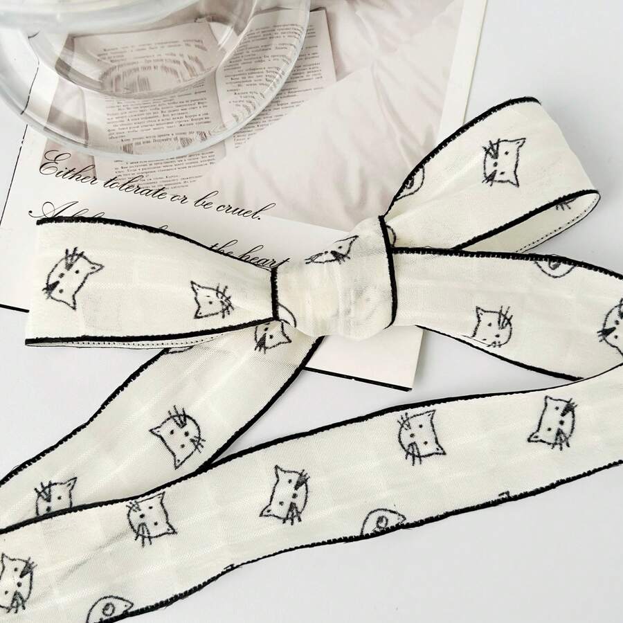 2 Yards Cute Animal Print Chiffon Ribbon, Wedding Bouquet Decor Satin Ribbon, Suitable For Handmade Bouquets, Gift Wrapping, Party Decoration, Floral Design, Handmade DIY Bow Gifts Ribbon, Soft Texture, Event Decor, Peach Satin Ribbon, Wedding, Valentine's Day Gifts, Gift Wrapping Pink Ribbon, Handmade Pink Ribbon Roll, Pink Bow Satin Ribbon, Handmade Hair Clip Hair Tie Ribbon, Elegant Ribbon, Party Favor Ribbon, Decorative Ribbon - White - View 1