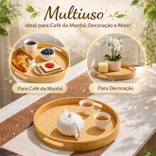 Round Bamboo Tray With Handles | Serving Breakfast, Fruits And Desserts | Elegant Design | Room Decor - 竹子 - 查看 2