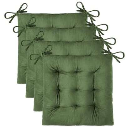 4 Pack Chair Cushions for Dining Chairs Soft Seat Cushions for Kitchen Desk Chairs Square Chair Pads with Ties 15.5"x15.5" Green