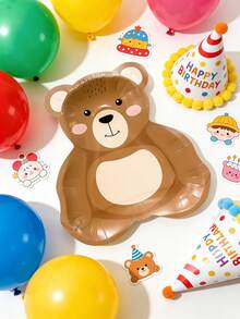 Bộ 10/20/30 đĩa dùng một lần hình gấu bông màu nâu kích thước 9x8.2 inch, đĩa giấy hình gấu, đĩa ăn hình gấu hoạt hình dễ thương cho sinh nhật, tiệc mừng em bé, đồ dùng tiệc chủ đề gấu bông, đĩa bánh tráng miệng dành cho nam và nữ. - Nhiều màu - Xem 5