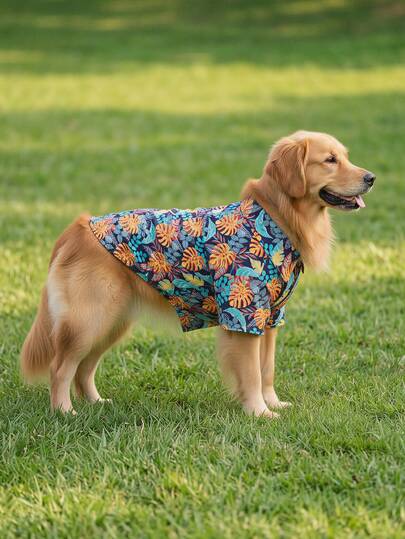 夏季狗狗休闲衬衫 - 透气轻便的狗狗夏季服装，适合小型、中型和大型犬，全印花狗狗服装