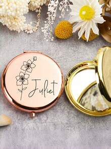 1pc Customizable Engraved Makeup Mirror/Personalized Pocket Mirror, Bridesmaid Proposal Gift/Best Friend Birthday Gift/Women's Personalized Gift, Suitable For All Seasons - Multicolor - View 8