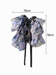 优雅双面蝴蝶结泡泡发夹，蓬松网状设计，增添蓬松感，打造公主风发型，涤纶（聚酯纤维）和亚克力材质，新款季节限定爪夹发夹，适合上学、大学、学院风等场合，可爱发饰，头饰，发夹 - 黑色 - 查看 12