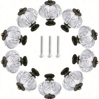 10pcs Transparent Pumpkin Shaped Acrylic Cabinet Handles, DIY Decorative Furniture Drawer Pulls