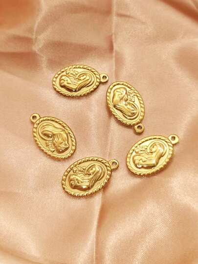 5pcs 18K Gold Plated Stainless Steel Vintage French Oval Virgin Mary Pendant, Minimalist Elegant Jewelry Gift For Men And Women, Valentine's Day