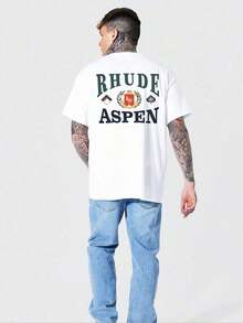 2026 Summer Men's T-Shirt, Men's Casual Crew Neck Short Sleeved T-Shirt With Elegant And Luxurious "RHUDE ASPEN"  - Themed Camisas Para Hombre - 白色 - 查看 4