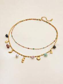 1条18K镀金多层彩色项链，配有海马、海星、心形、太阳吊坠，优雅波西米亚风格，适合作为女士礼物 - 多色2 - 查看 4