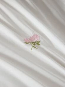 2/3件套优雅玫瑰刺绣床上用品套装，带荷叶边，包含被套和枕套（个），不含填充物（1个被套和1/2个枕套） - 白色 - 查看 4