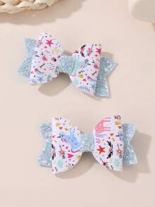 2 chiếc kẹp tóc nơ xinh xắn cho bé gái, có đính kim tuyến, thích hợp để sử dụng hàng ngày vào mùa xuân và mùa hè. - Nhiều màu - Xem 2