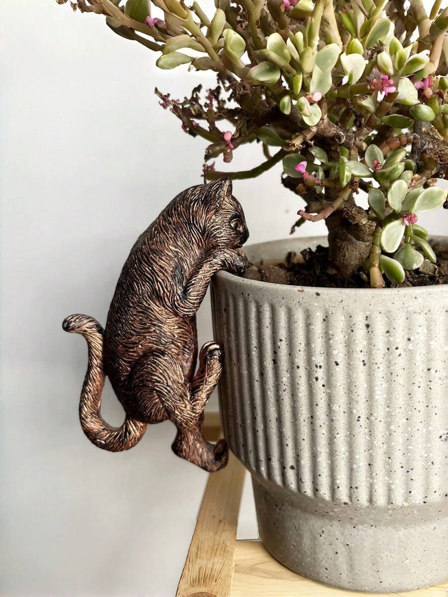 迷你猫咪雕塑植物装饰，复古树脂悬挂式猫咪雕塑花盆装饰，可爱攀爬式花盆挂钩，趣味户外花园阳台装饰礼品 - 多款式 - 查看 1