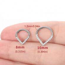 1 chiếc khuyên tai bằng thép không gỉ đính đá CZ hình giọt nước, thích hợp cho xỏ khuyên Daith, Helix, Tragus, Conch, kích cỡ 16G, dùng cho xỏ khuyên mũi. - Bạc - Xem 5