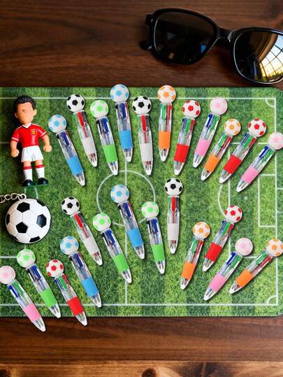 10pcs Cute 4-In-1 Multi-Color Mini Football, Basketball, Baseball, Rugby Shaped Ballpoint Pens, Suitable For Football Party Favors, Birthday Party Interesting Gifts, Various Ink Colors