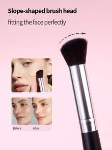 2Pcs Soft Slope Concealer Brush Set | Professional Synthetic Fiber Makeup Brushes | Black Handle | Face Makeup Tools For Beginners - Black - View 6