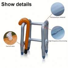 1套充氣式學校助行器，1個助行器+1根手杖，PVC可折疊充氣助行棍，趣味老人裝扮配件，耐用材質，適合派對與娛樂活動，日常裝飾 - 彩色 - 查看 2