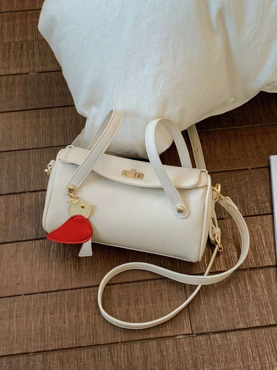 1件装时尚女士优雅单肩包，简约别致波士顿包，PU材质，手提，带吊坠，适合日常、通勤、度假，优雅女士包
