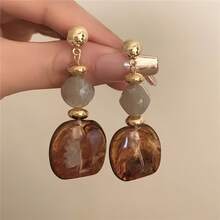 1 Đôi bông tai nữ thời trang dáng dài, kiểu dáng Hồng Kông cổ điển, mặt dây chuyền hình học đính hạt nhựa, thích hợp làm quà tặng hàng ngày, dự tiệc hoặc quà tặng ngày lễ. - hình học - Xem 3