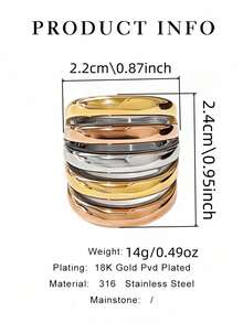 1 chiếc nhẫn thép không gỉ mạ vàng 18K kiểu dáng tối giản thanh lịch 5 đường kẻ, bền, chống nước và chống phai màu, phù hợp để đeo hàng ngày, đi du lịch và đi biển. - Nhẫn nữ năm đường kẻ - Xem 3