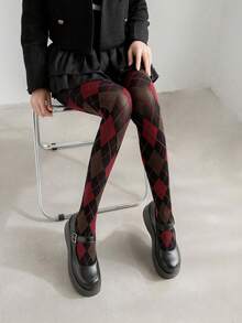 Check Pattern Stripes, Blue And Green Long Stockings, Diamond-Pattern Nylon Cartoon Check Long Stockings, Highly Elastic, Breathable, Comfortable And Form-Fitting Yoga Long Stockings (Suitable For Women), Comfortable And Warm - 玫瑰紅 - 查看 4