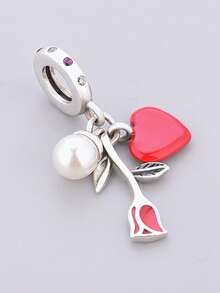 HuooNew 1pc 925 Sterling Silver Heart Enamel Pendant, Unisex Romantic Jewelry Gift - Silver - View 3