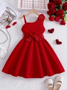 Vestido Regata Feminino com Laço Decorativo Irregular, Verão - Vermelho - Visão 1