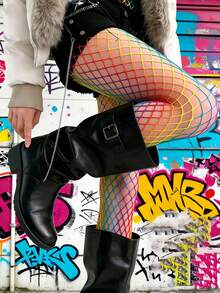 Quần tất lưới cầu vồng co giãn cao, quần tất lưới thời trang E-Girl phong cách alternative. - Nhiều màu - Xem 3