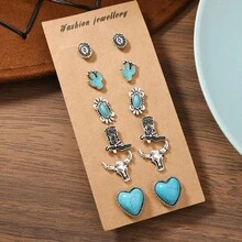 In Stock Bohemian Style Alloy Turquoise Stud Earrings, Unisex - Bohemian Style Earrings - View 8