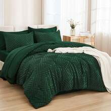 King Size Comforter Set 7 Pieces Dark Emerald Green - Bed in a Bag King Boho Lightweight Fluffy Tufted Bedding Sets with Quilt Comforter Sheets Pillowcases and Shams - Verde esmeralda - Ver 2