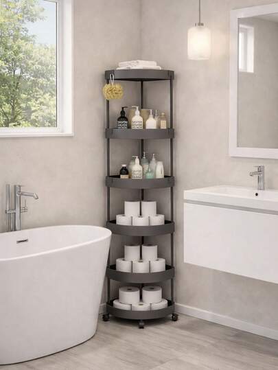 Carrito Organizador Esquinero de 6 Niveles con Ruedas 360° – Estante Multiusos para Baño, Cocina u Hogar, Resistente y Ahorra Espacio