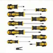 12pcs Magnetic Screwdriver Set, 5 And 5 Flat Head Professional Cushioned Handle Screwdrivers, Plus 2 Key Screwdrivers - Yellow Black - View 11
