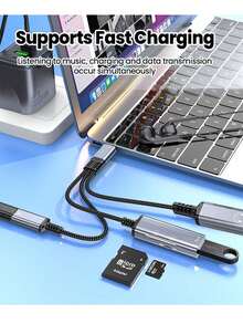 Gesen 5合1多功能数字音频适配器线缆，Type-C音频适配器，支持SD/TF/USB读卡器 - 彩色 - 查看 3