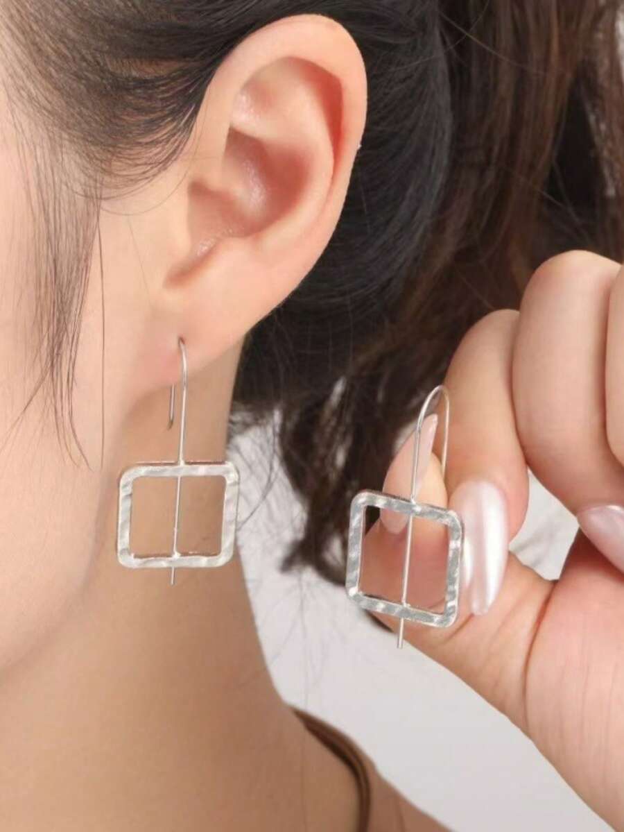1 par de pendientes con colgante geométrico retro, adecuados para uso diario, fiestas y viajes de las mujeres como regalo de joyería - Plateado - Ver 1