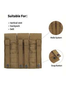 1 MOLLE Triple Magazine Pouch - Outdoor M4 Triple Pouch For Vest Accessory, Made Of Polyester Blend Fabric, With Snap Closure - Multicolor - View 7