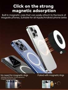 3-In-1 Magnetic Selfie Fill Light With 2.4-Inch Mirror - 3 Adjustable Modes, Rechargeable - Suitable For Photography, Makeup, Vlogging And Video Recording - one-size - View 7