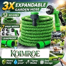 Vòi tưới cây co giãn màu xanh dương, trang bị 7 đầu phun điều chỉnh được, chiều dài từ 7,5 - 60 mét (khoảng 25 feet - 200 feet) - Thích hợp cho việc rửa xe, tưới cỏ, chăm sóc cây trồng và tắm cho thú cưng, có thể sử dụng quanh năm, được làm bằng ống mềm có đầu nối. - màu xanh da trời - Xem 15