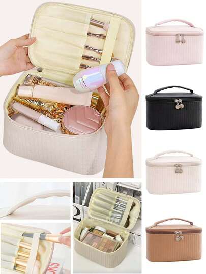 Large Capacity Portable Handheld Makeup Bag, Travel Makeup Bag, Multi-Functional Cosmetic Storage Box, Toiletry Organizer, Lotion Storage Bag, Travel Cosmetics And Jewelry Bag, Lightweight Cosmetic Zipper Handbag, Suitable For Women Outdoor Travel, Home Decor, Bedroom Accessories, Valentine's Day Gift, Anti-Fouling, Square Handbag