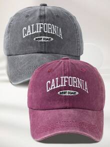 MAKEFGE 1 件男女通用户外休闲时尚 CALIFORNIA 刺绣水洗防紫外线可调节柔软棒球帽，适合日常搭配万圣节 - 水洗均碼 - 查看 42