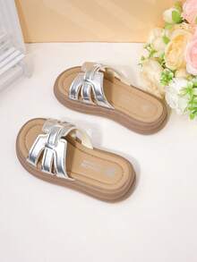 1 Pasang Sandal Selop Bentuk H Unik untuk Anak Perempuan, Sandal Luar Ruangan Serbaguna untuk Musim Panas - Perak - View 4