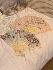 2件/套/1件復古折扇，流蘇手持竹扇，海棠扇，竹扇，彩繪扇，可折疊手扇，婚禮手扇，派對手扇，裝飾扇，優雅休閒風，生日禮物，婚禮裝飾，開學禮物 - 復古 - 查看 4