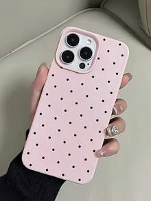1pc Pink Matte Litchi Grain Black Polka Dot Pattern Full Coverage TPU Shockproof Phone Case Suitable Compatible With Apple 17 16 15 14 13 12 11 Pro Max/Plus/7/8/Air - Multicolor - View 1