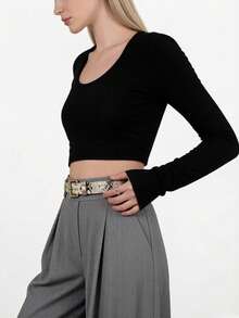 1pc Y2K Niche Leopard & Snake Skin Pattern Belt, Retro Personalized Buckle Jeans Belt, Adjustable Versatile Leather Belt For Women - Multicolor - View 5