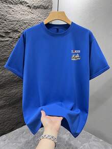 Kaos Lengan Pendek Longgar Bermotif Modis Pria SU ER | Desain Istimewa | Pakaian Wajib Musim Panas | Mudah Dipadukan, Menampilkan Gaya Anda - Biru - View 3