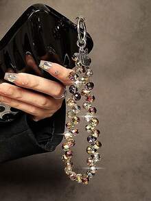 Dây đeo điện thoại đính hạt lấp lánh - Hạt trong suốt lấp lánh, dây đeo điện thoại, móc khóa, tương thích với ốp lưng Apple/điện thoại, chất liệu nhựa bền. - hổ phách - Xem 6