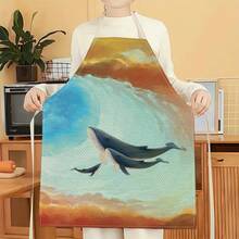 1pc Whale & Swing Pattern Apron, Creative Funny Fashionable Printed Apron, Kitchen Cooking Cleaning Apron, Innovative Home Apron - Multicolor - View 10