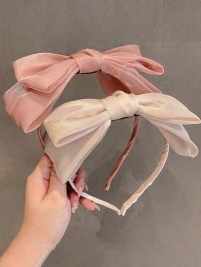 Set de 2 diademas con lazo 3D de doble capa, diadema elegante de unicolor minimalista y versátil para la calle, reuniones y fiestas