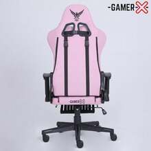 -GAMER-X- Silla Gamer Ergonómica Escritorio de Tela Transpirable con Reposapiés y Soporte Lumbar hasta 150kg Ideal para Gaming Oficina - Sillas Gamer Cómodas Ergonomicas descansapies Rosa - Gris - Ver 7